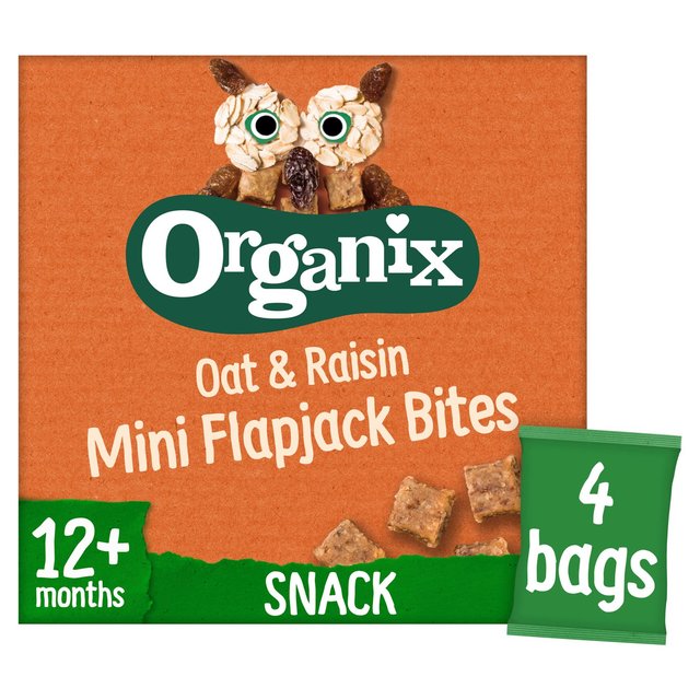Organix Mini Organic Oat & Raisin Flapjack Toddler Snacks Multipack, 4 x 20g