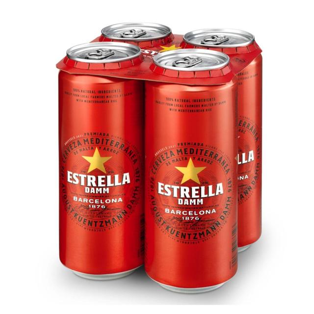 Estrella Damm Premium Lager Beer Cans, 4 x 500ml