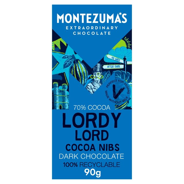 Montezuma’s Lordy Lord Cocoa Nibs Dark Chocolate Bar, 90g
