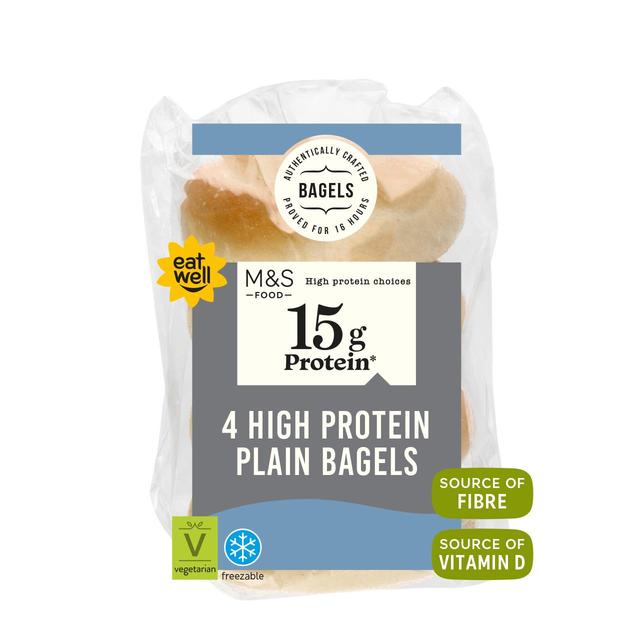 M & S High Protein Plain Bagels, 4 per Pack