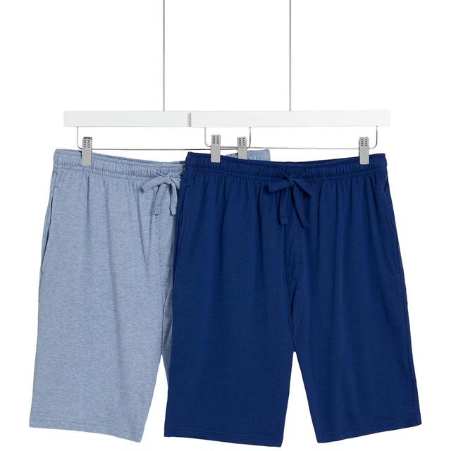 M & S Cotton Rich Jersey Shorts, Medium, Blue, 2 per Pack