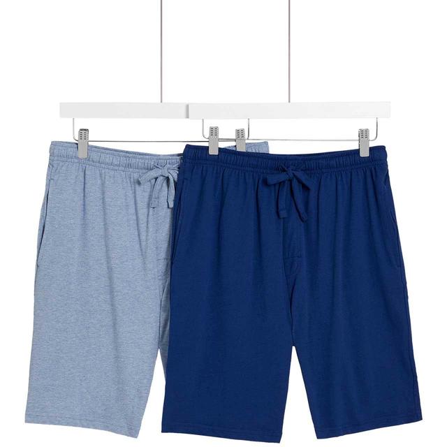 M & S Cotton Rich Jersey Shorts, Large, Blue, 2 per Pack