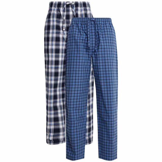 M & S Pure Cotton Woven Pyjamas, Large, Navy, 2 per Pack
