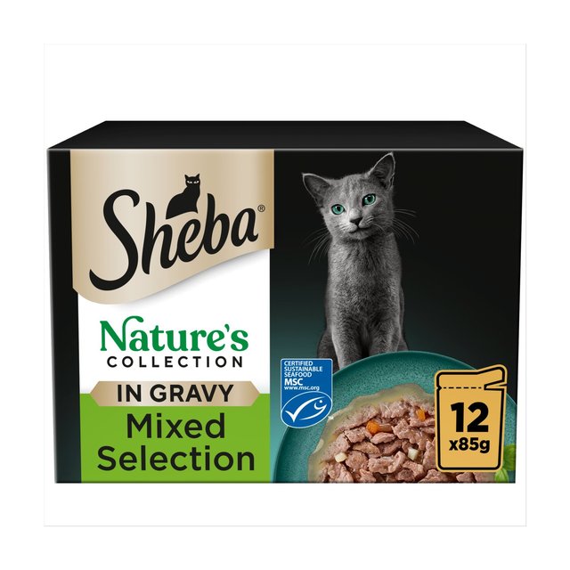 Sheba Adult Wet Cat Pouches Natures Collection Mixed Selection in Gravy, 12 x 85g
