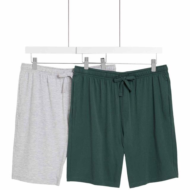 M & S Cotton Rich Jersey Shorts, Medium, Green, 2 per Pack