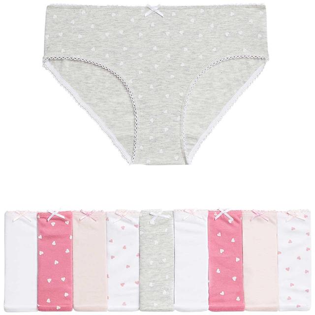 M & S Girls 10pk Pure Cotton Heart Knickers Pink Mix ’4-5 Yrs, 10 per Pack