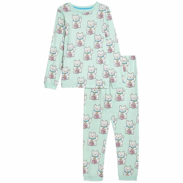 M & S Lucky Cat Pyjamas 10-11Y Green