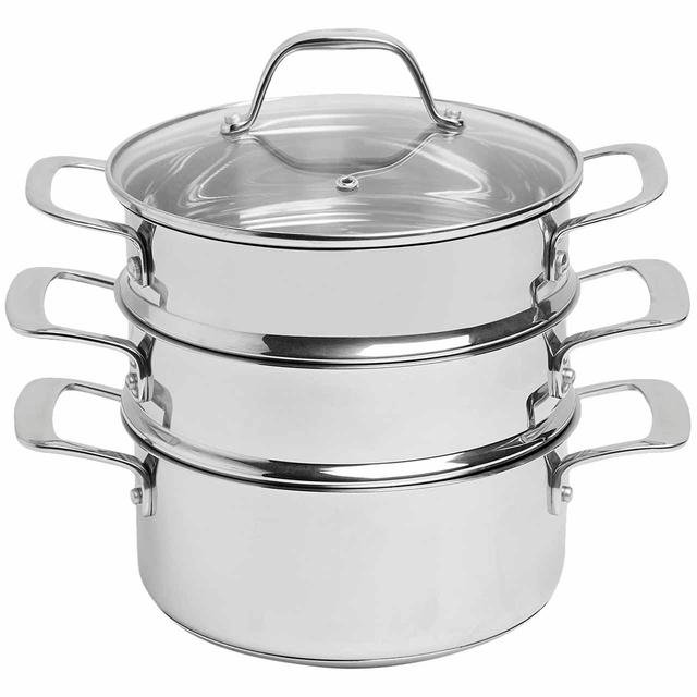 M & S Collection Stainless Steel 3 Tier Steamer Silver