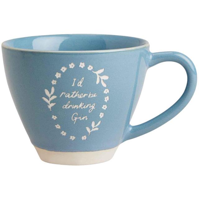 M & S Collection Rather Be Drinking Gin Slogan Mug, Blue