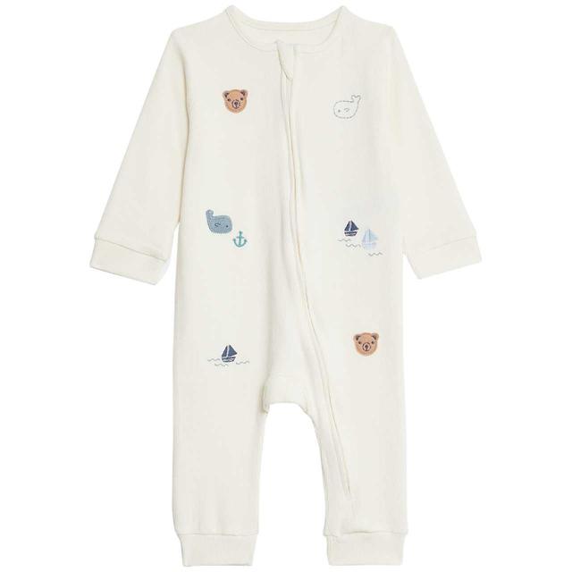 M & S Boys Nautical Footless Sleepsuit, 6-9 Months, White