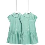 M&S Girls Cotton Gingham School Dresses 10-11 Years Green