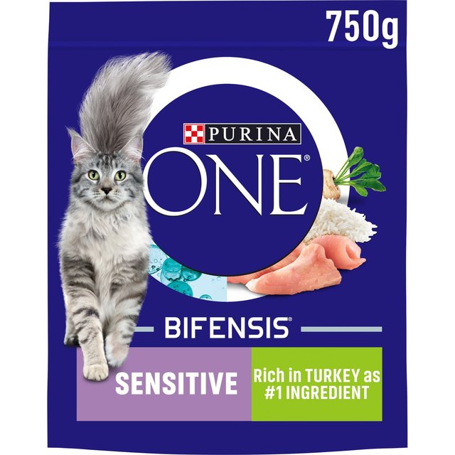 Purina ONE Sensitive Dry Cat Food Turkey and Rice, 750g