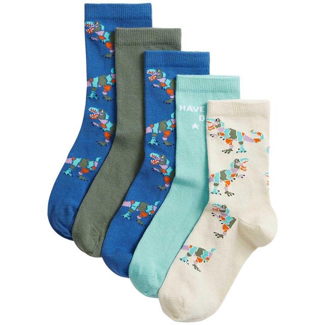 M & S Cotton Dinosaur Socks, 12-3 Large, Multi, 5 per Pack