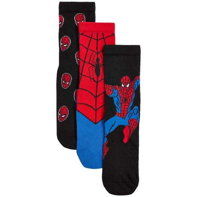 M & S Cotton Spider-Man Socks,12-3 Large, Red, 3 per Pack