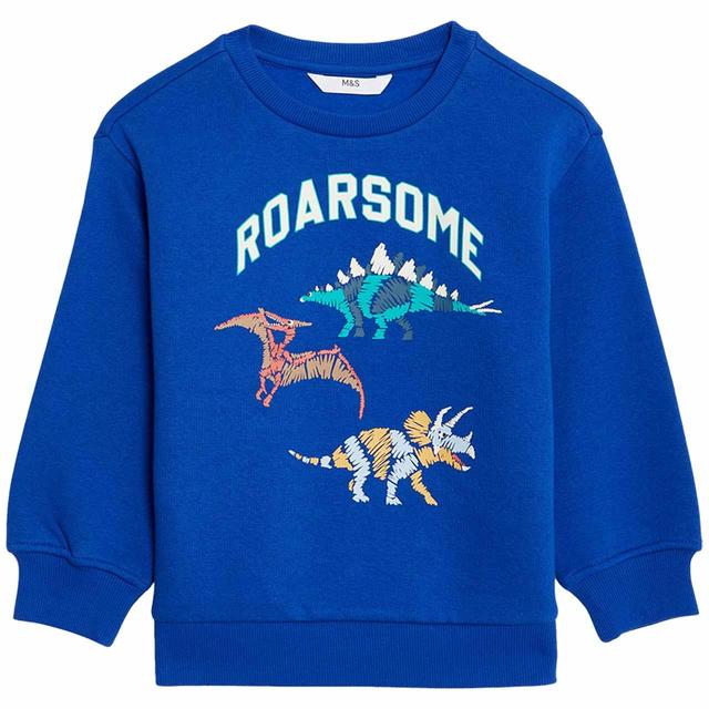 M & S Dino Sweatshirt, 3-4 Years, Blue