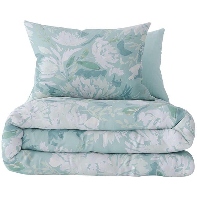 M & S Cotton Watercolour Floral Bedding Set, Single, Blue