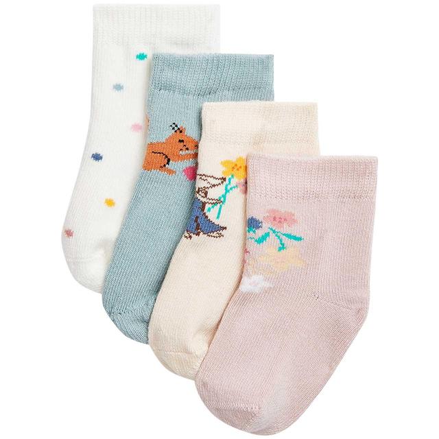 M & S Girls Cotton Printed Baby Socks, 6-12 Months, 4 per Pack