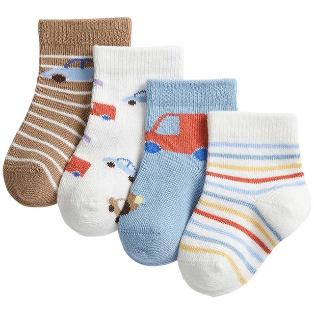 M & S Boys Cotton Transport Baby Socks, 4 Pack, 0-6 Months, 4 per Pack