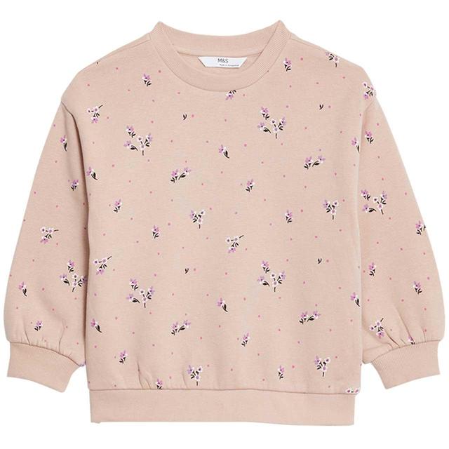 M & S Girls Cotton Rich Floral Sweatshirt, 3-4 Years, Pink