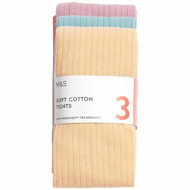 M & S Girls Cotton Ribbed Tights, 5-6 Years, 3 per Pack