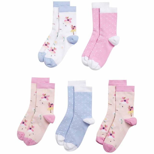 M & S Cotton Fairy & Spotty Socks, Sizes Small 6-8, 5 per Pack