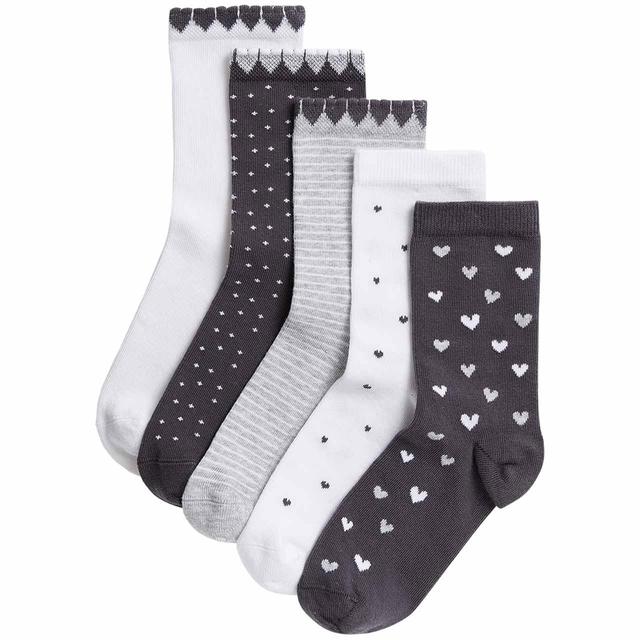 M & S Girls Cotton Heart Socks, Sizes Small 9-12, 5 per Pack