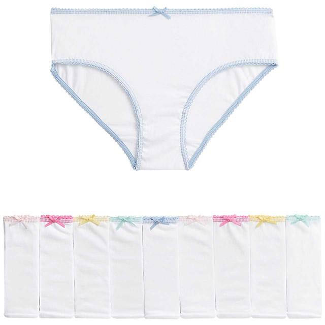 M&S Girls Pure Cotton Knickers, 10 Pack, 5-6 Years, White