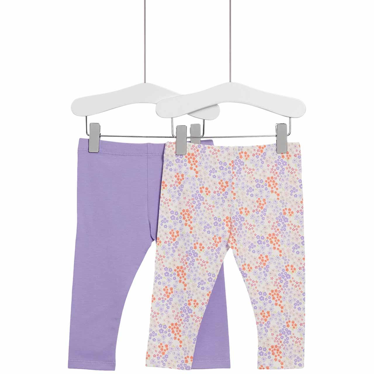 M&S Cotton Lilac Leggings, 0-3 Months - HelloSupermarket