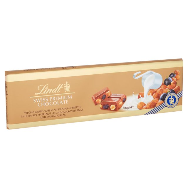 Lindt Gold Bar Milk Chocolate, Hazelnut & Raisin, 300g