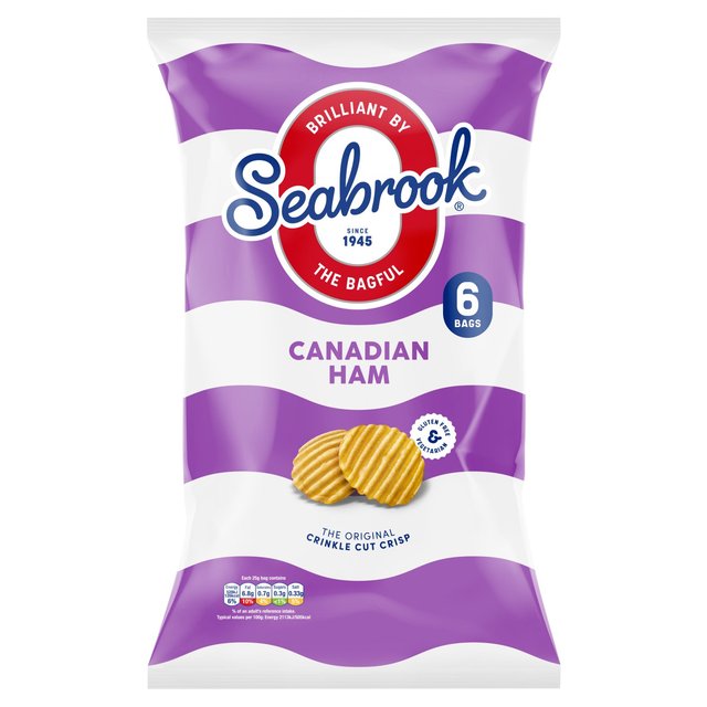 Seabrook Crinkle Cut Canadian Ham Crisps, 6 Per Pack