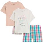 M&S Floral Check Shorties, 2 Pack, 2-7 Years, Ivory