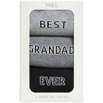 M&S 3pk Grandad Cotton Rich Socks Gift Box, 6-12, Grey