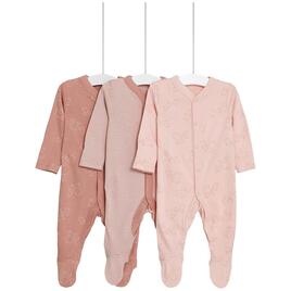 M S Girls Pure Cotton Bunny Striped Sleepsuits 9 12 Months Pink 3 Pack Ocado