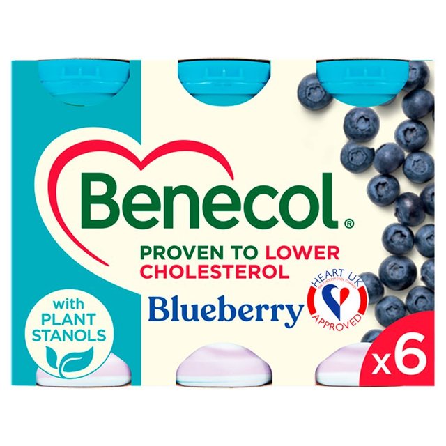 Benecol Cholesterol Lowering Yoghurt Drink Blueberry, 6 x 67.5g