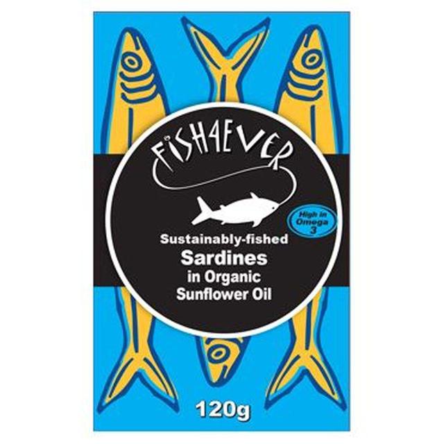 Fish 4 Ever Whole Sardines in Organic Sunflower Oil, 120g
