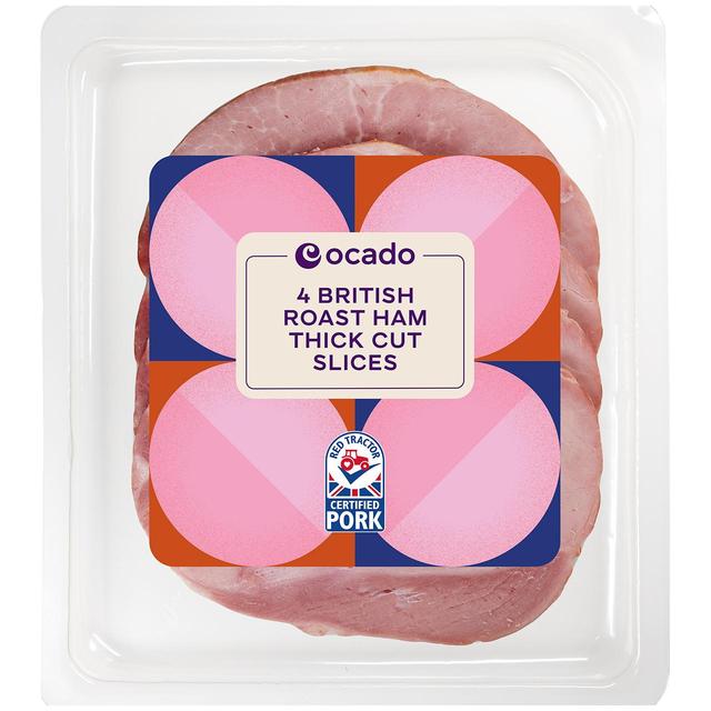 Ocado British Roast Ham Thick Cut 4 Slices No Added Water, 180g
