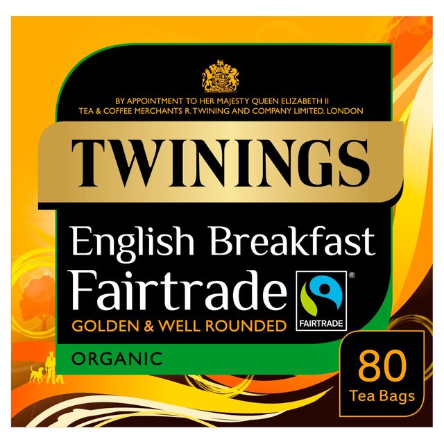 Twinings Fairtrade Organic English Breakfast Tea, 80 Tea Bags, 80 Per Pack
