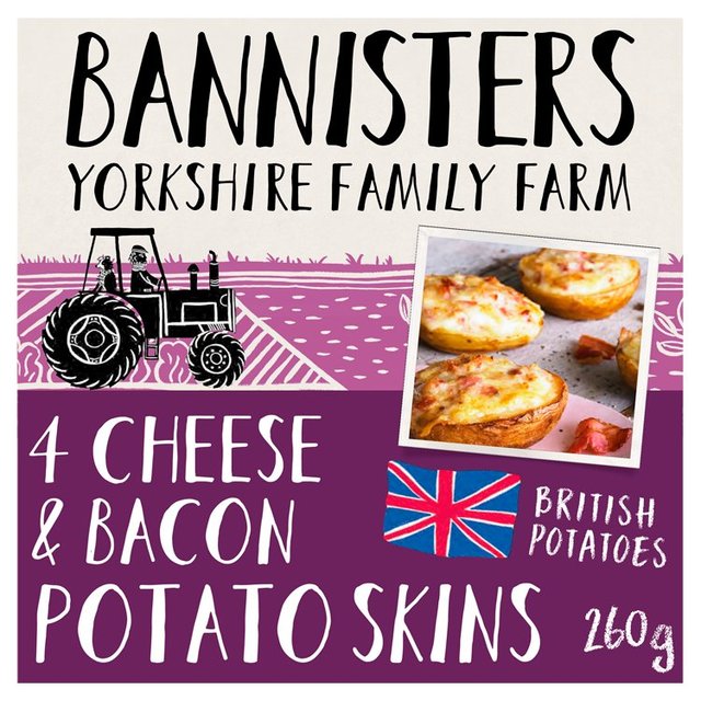 Bannisters Farm 4 Cheese & Bacon Baked Potato Skins, 260g