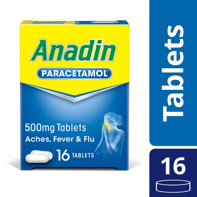 Anadin Paracetamol Pain Relief for Headaches Cold & Flu Tablets 16, 16 Per Pack