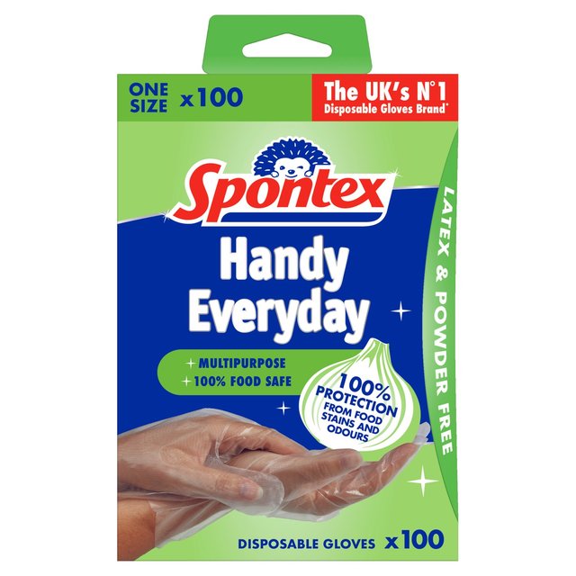 Spontex Handy Multi-Purpose Disposable Gloves Latex Free & Powder Free, 100 Per Pack