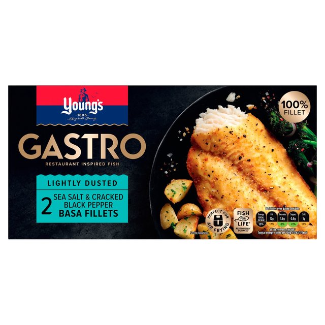 Young’s Gastro 2 Sea Salt & Pepper Dusted Basa Fillets Frozen, 310g