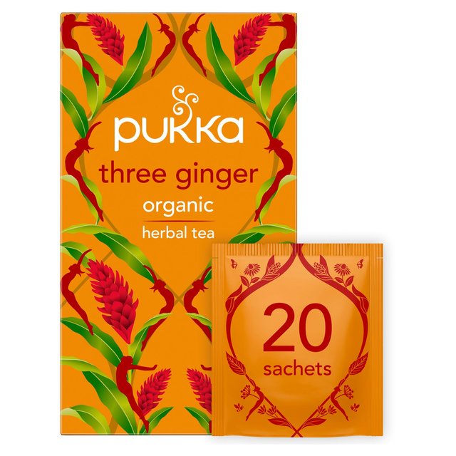 Pukka Tea Organic Three Ginger Tea Bags, 20 Per Pack