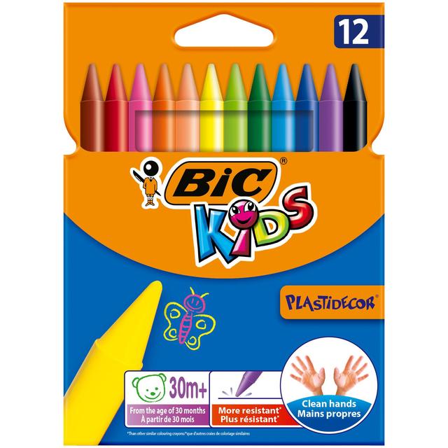 Bic Kids Plastidecor Crayons Wallet of 12, 12 per Pack