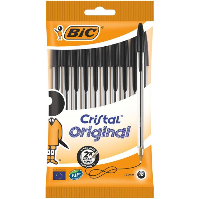 Bic Cristal Original Ballpoint Pens Black Pouch of 10, 10 per Pack