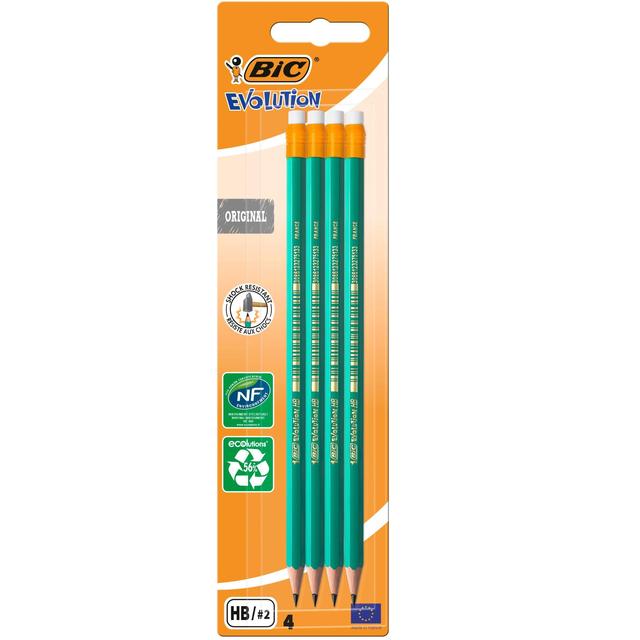 BIC Evolution Wood Free Graphite Pencils HB Pack of 4, 4 Per Pack