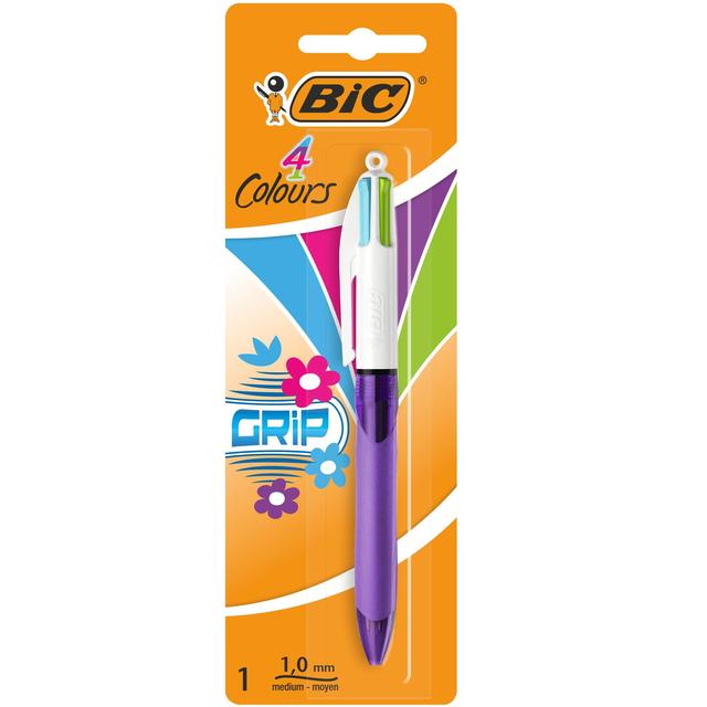 BIC 4 Colours Grip Retractable Ballpoint Pen Single Pack, One Size