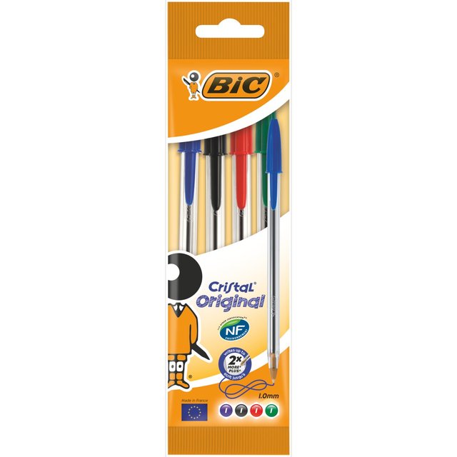 Bic Cristal Original Ballpoint Pens Assorted Pouch of 4, 4 per Pack