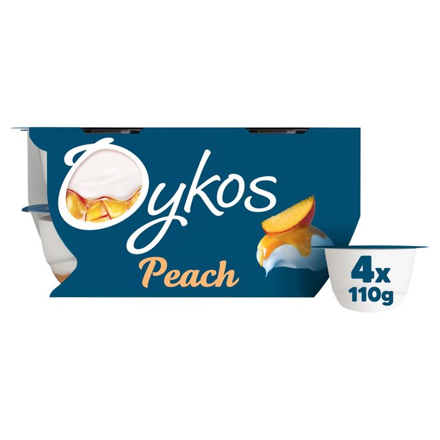 Oykos Peach Luxury Greek Style Yoghurt, 4 x 110g