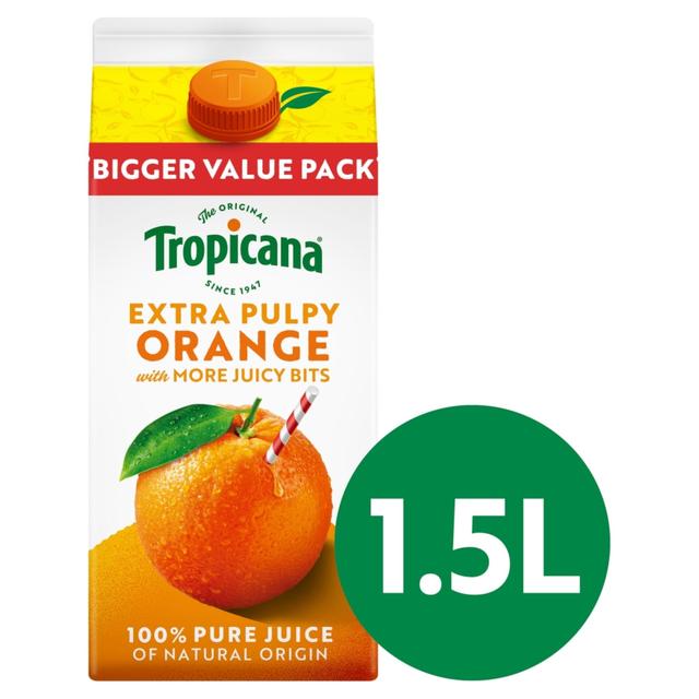 Tropicana Pure Orange Fruit Juice With Extra Juicy Bits, 1.5L
