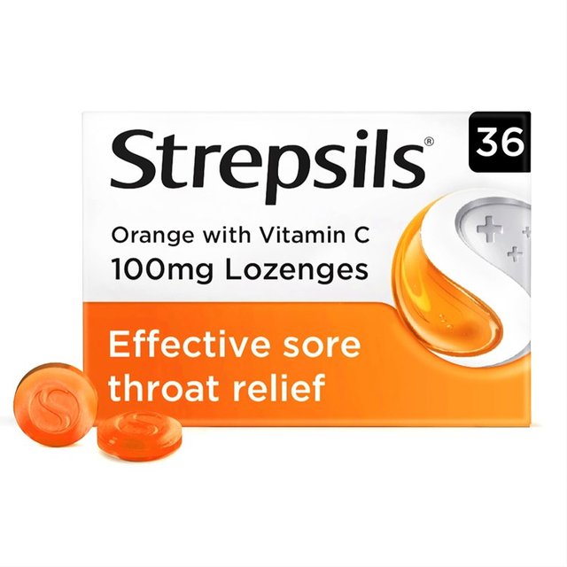Strepsils Orange With Vitamin C Sore Throat Lozenges, 36 Per Pack